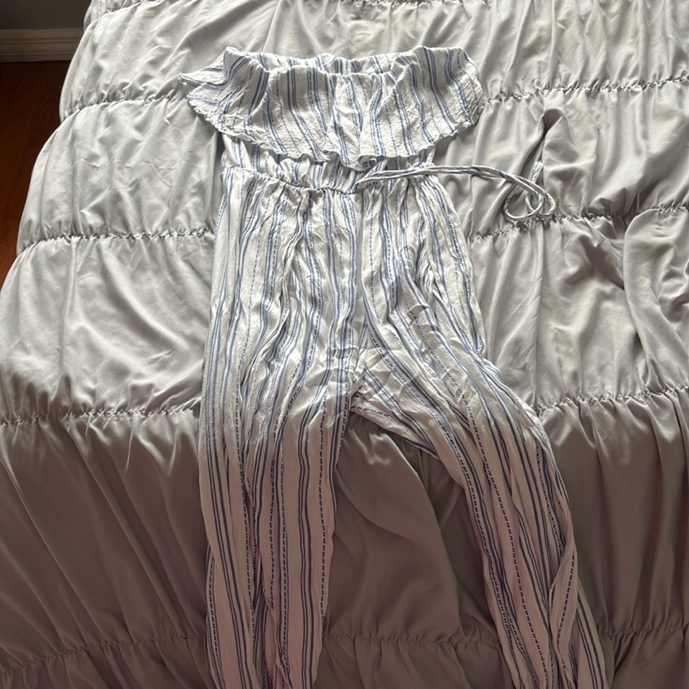 Striped strapless beach jumpsuit